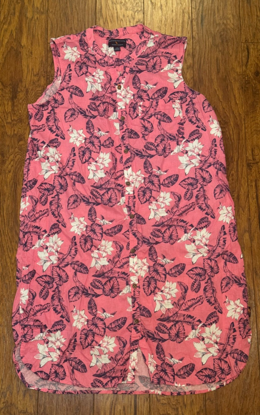 Margaritaville Island Reserve Tropical Linen Blend Midi Shirt Dress Pink- Size L